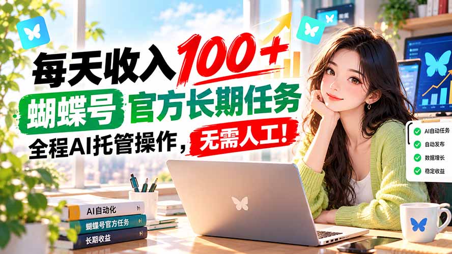 （20630期）每天收入100＋， 蝴蝶号官方长期任务， 全程ai托管操作，无需人工！