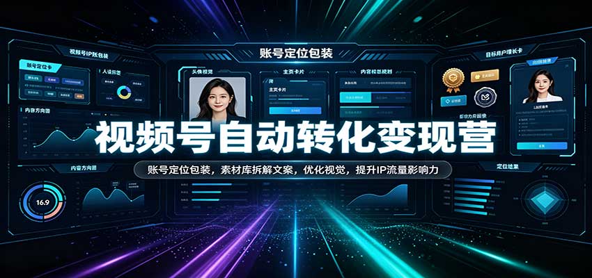 视频号自动转化变现营：账号定位包装，素材库拆解文案，优化视觉，提升IP流量影响力