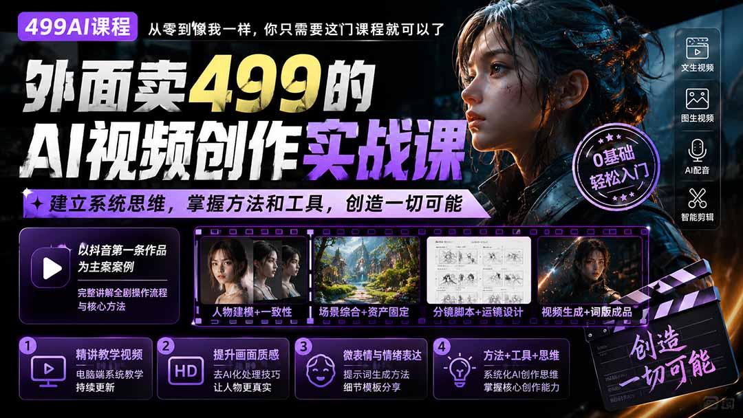 (20307期)外面卖499的AI视频创作实战课:建立系统思维,掌握方法和工具,创造一切可能。