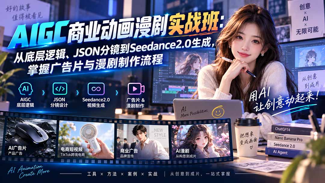(20268期)AIGC商业动画漫剧实战班-更新:从底层逻辑、JSON分镜到Seedance2.0生成,掌握广告片与漫剧制作流程