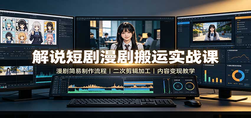 解说短剧漫剧搬运实战课：漫剧简易制作流程，二次剪辑加工，内容变现教学