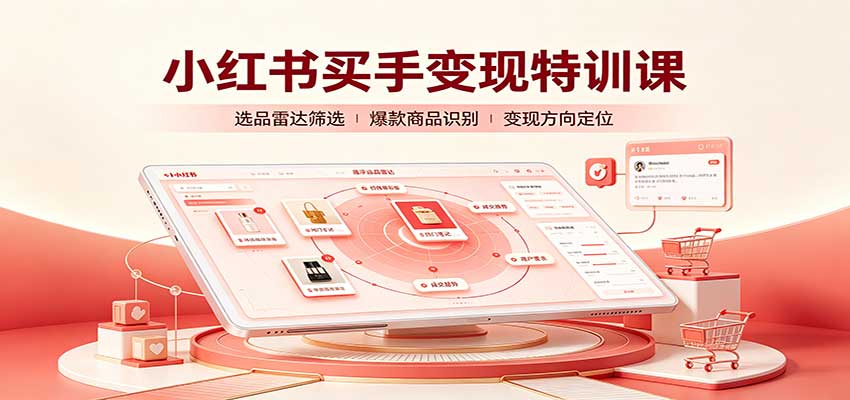 小红书买手变现特训课：账号定位养号起号，选品挂车，笔记标题封面全套教学