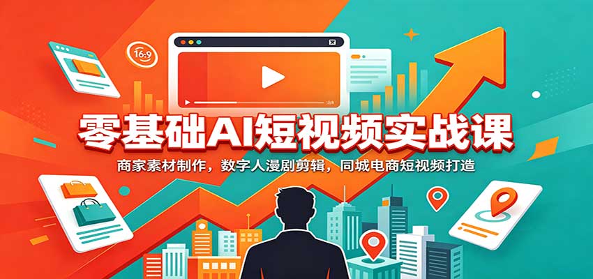 零基础AI短视频实战课：商家素材制作，数字人漫剧剪辑，同城电商短视频打造
