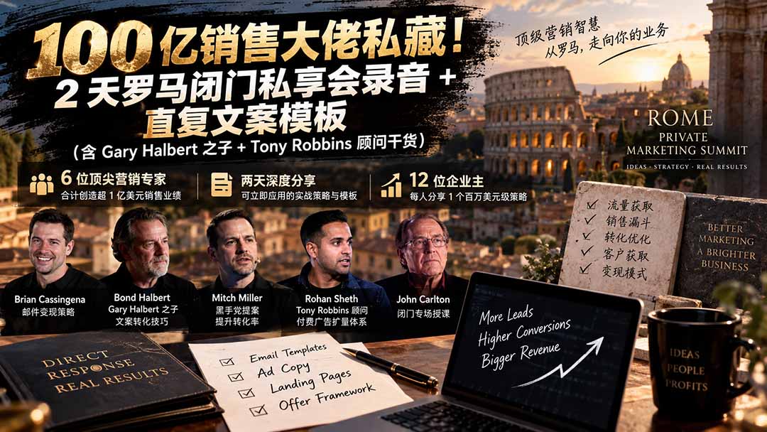 （20593期）100亿销售大佬私藏-无水印！2天罗马闭门私享会录音+直复文案模板【原创双语字幕】