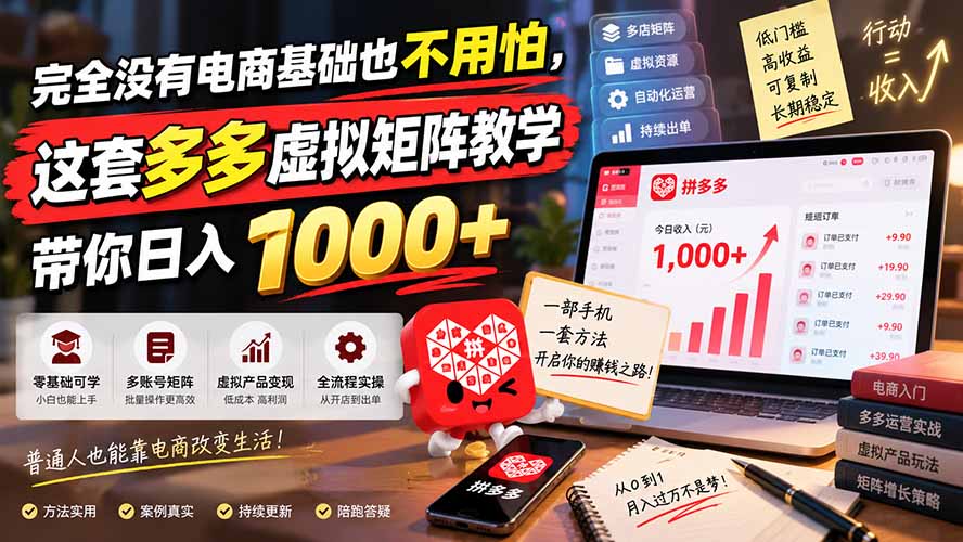 (20454期)完全没有电商基础也不用怕,这套多多虚拟矩阵教学带你日入 1000+