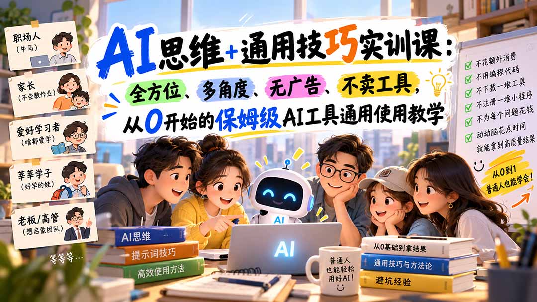 （20680期）AI思维+通用技巧实训课：全方位、多角度、无广告、不卖工具，从0开始的保姆级AI工具通用使用教学
