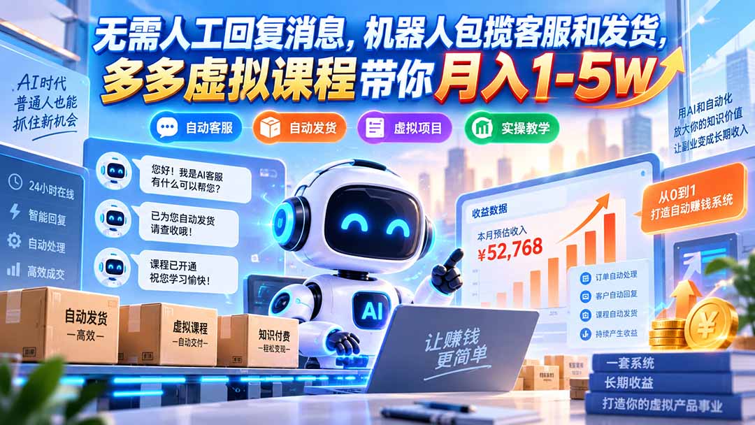 （20614期）无需人工回复消息，机器人包揽客服和发货，多多虚拟课程带你月入1-5W
