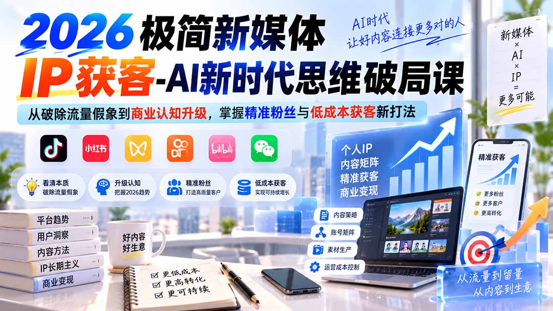（20272期）2026极简新媒体IP获客-AI新时代思维破局课：从破除流量假象到商业认知升级，掌握精准粉丝与低成本获客新打法