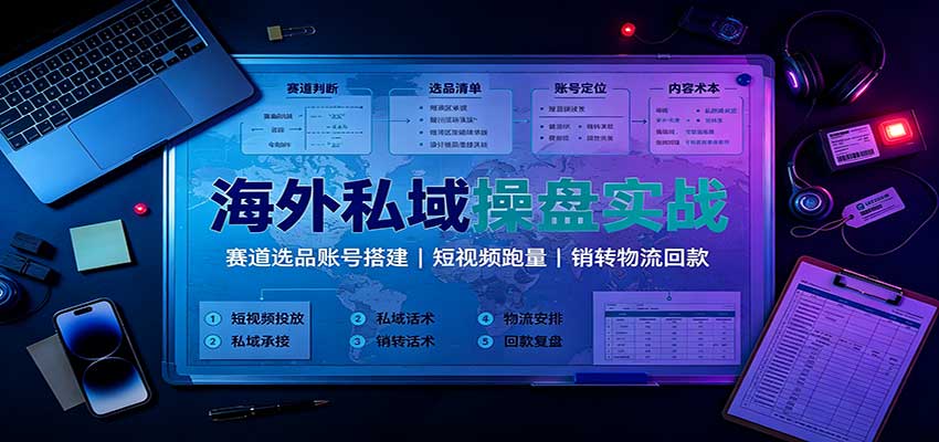 海外私域操盘实战：赛道选品账号搭建，短视频跑量，销转物流回款