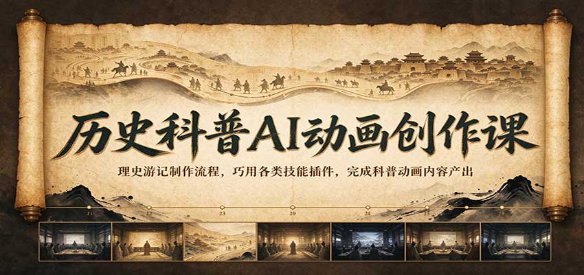 历史科普AI动画创作课:理史游记制作流程,巧用各类技能插件,完成科普动画内容产出