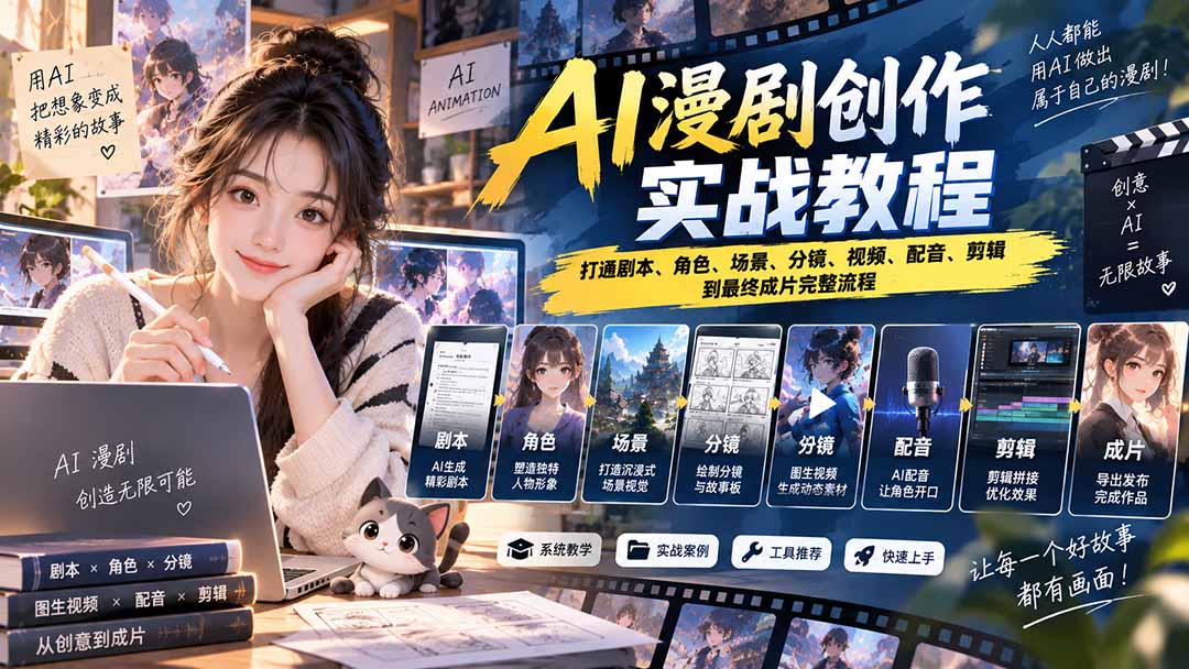 （20597期）2026 AI漫剧创作实战教程：打通剧本、角色、场景、分镜、视频、配音、剪辑到最终成片完整流程