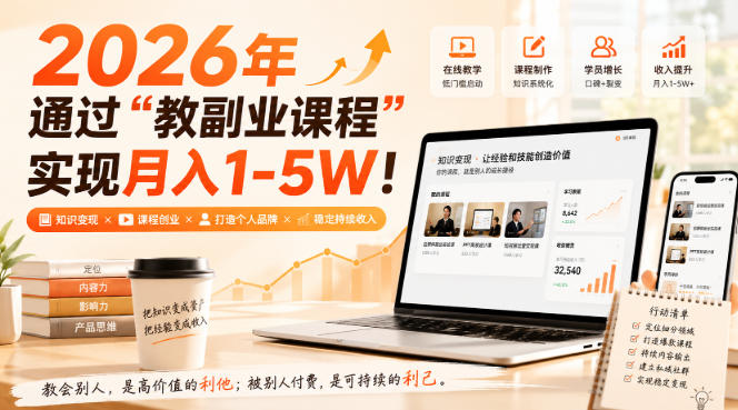 （20252期）2026年通过“教副业课程”实现月入1-5W！毫无保留的全部教给你