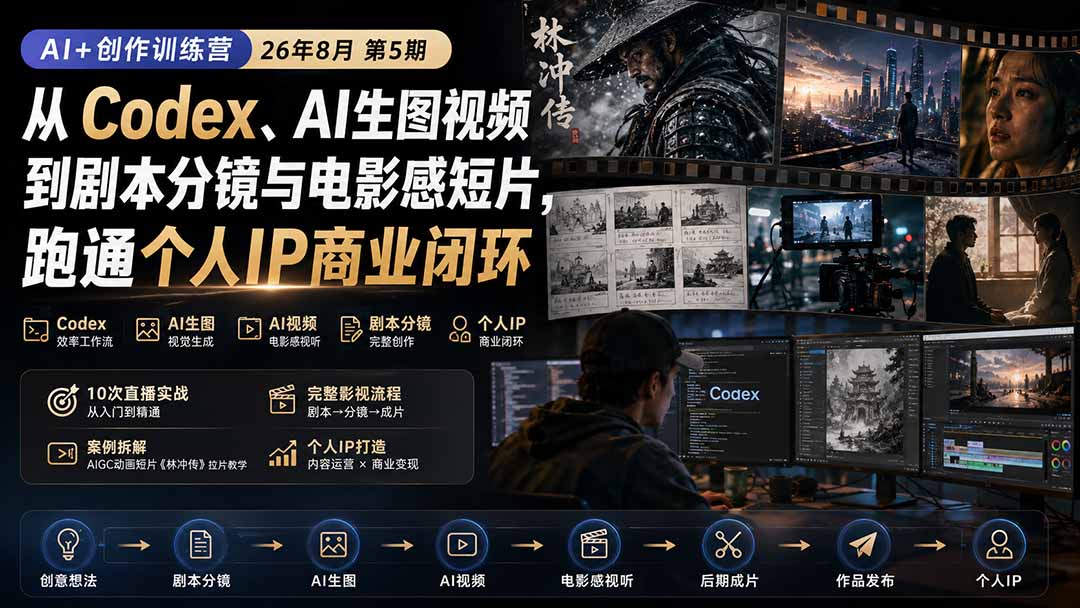 （20259期）AI+创作训练营26年第5期-更新：从Codex、AI生图视频到剧本分镜与电影感短片，跑通个人IP商业闭环
