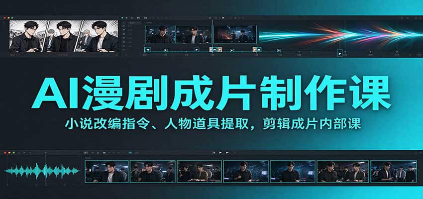 AI漫剧成片制作课:小说改编指令、人物道具提取,剪辑成片全流程