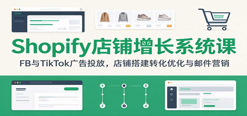 Shopify店铺增长系统课：FB与TikTok广告投放，店铺搭建转化优化与邮件营销