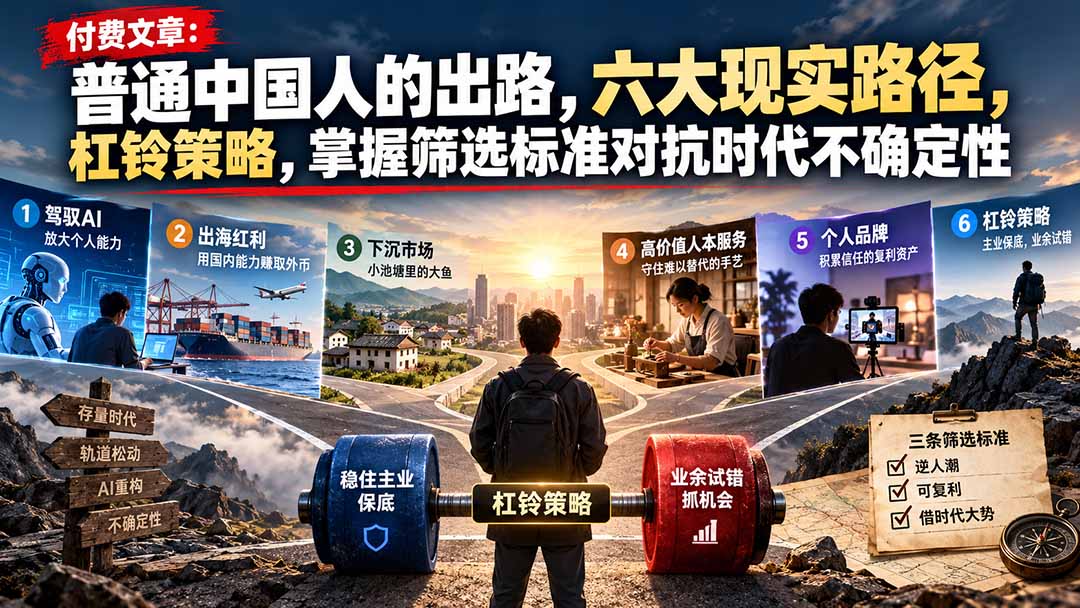 （21058期）付费文章：普通中国人的出路，六大现实路径，杠铃策略，掌握筛选标准对抗时代不确定性