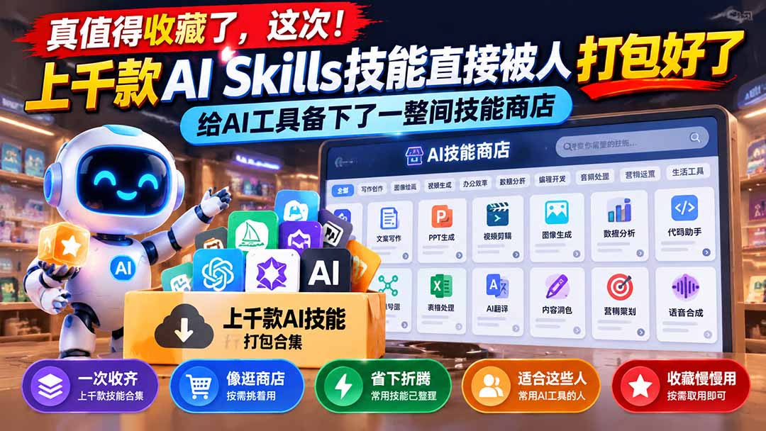 （21096期）真值得收藏了，这次！上千款AI Skills技能直接被人打包好了，给AI工具备下了一整间技能商店