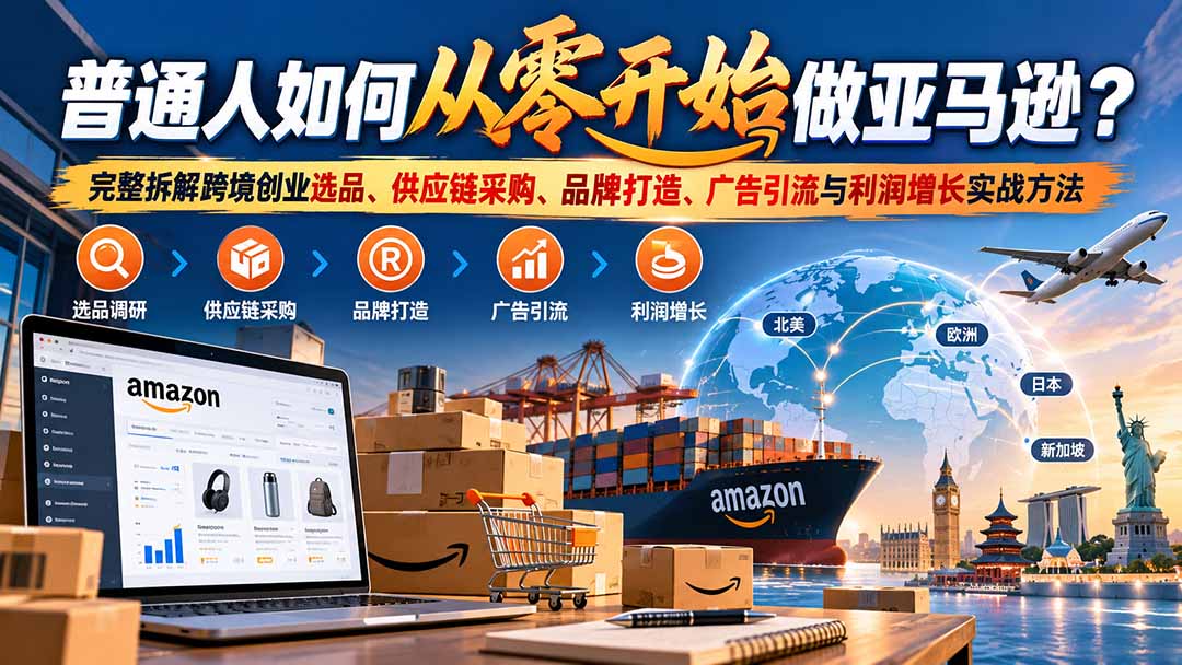 (20953期)普通人如何从零开始做亚马逊?完整拆解跨境创业选品、供应链采购、品牌打造、广告引流与利润增长实战方法