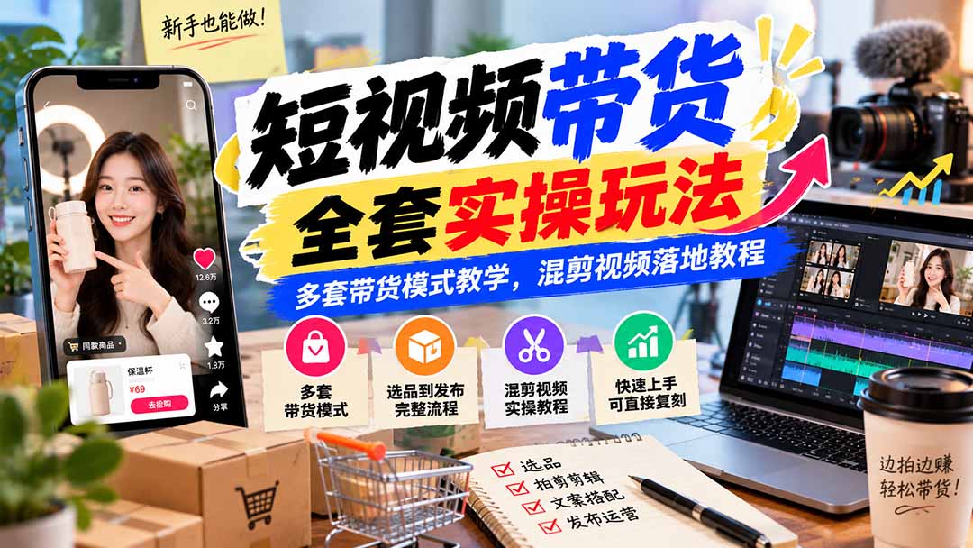 （20991期）【无水印】短视频带货全套实操玩法，多套带货模式教学，混剪视频落地教程