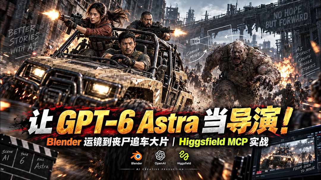 （20762期）【无水印】让 GPT-6 Astra 当导演！Blender 运镜到丧尸追车大片｜Higgsfield MCP 实战