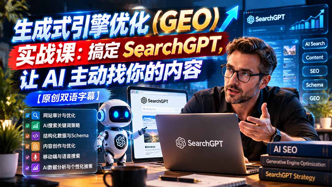 （21116期）生成式引擎优化（GEO）实战课：搞定 SearchGPT，让 AI 主动找你的内容【原创双语字幕】