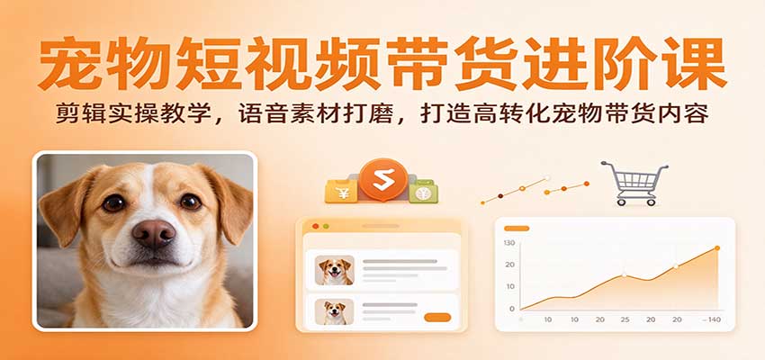 宠物短视频带货进阶课:剪辑实操教学,语音素材打磨,打造高转化宠物带货内容