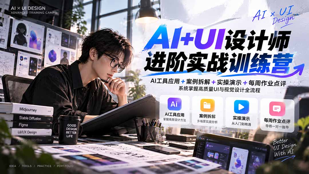 （20905期）【无水印】AI+UI设计师进阶训练营-第4期：AI工具应用+案例拆解+实操演示+作业点评，掌握高质量UI与视觉设计全流程