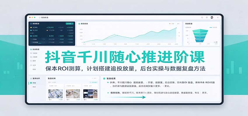 抖音千川随心推进阶课:保本ROI测算,计划搭建追投放量,后台实操与数据复盘方法