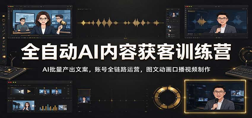 全自动AI内容获客训练营：AI批量产出文案，账号全链路运营，图文动画口播视频制作