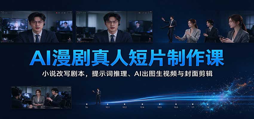 AI漫剧真人短片制作课：小说改写剧本，提示词推理、AI出图生视频与封面剪辑