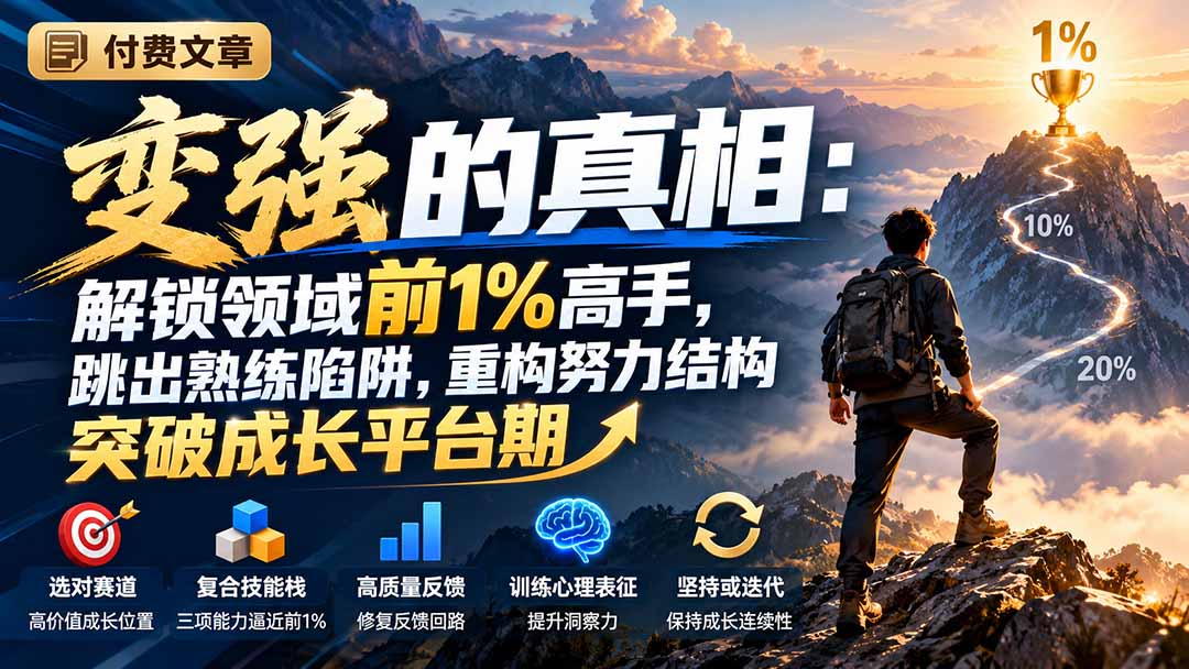 (21042期)付费文章:变强的真相:解锁领域前1%高手,跳出熟练陷阱,重构努力结构突破成长平台期