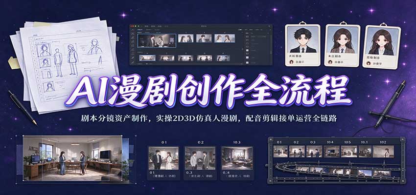 AI漫剧创作全流程：剧本分镜资产制作，实操2D3D仿真人漫剧，配音剪辑接单运营全链路