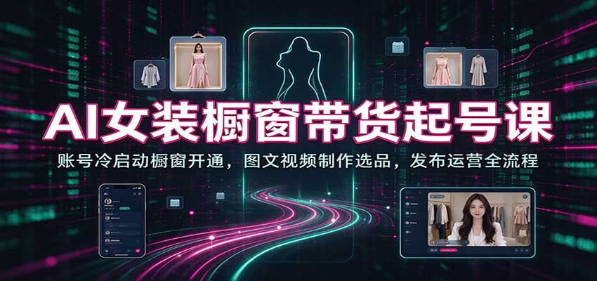 AI女装橱窗带货起号课：账号冷启动橱窗开通，图文视频制作选品，发布运营全流程