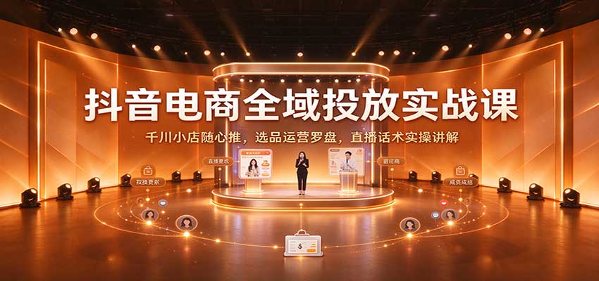 抖音电商全域投放实战课：千川小店随心推，选品运营罗盘，直播话术实操讲解