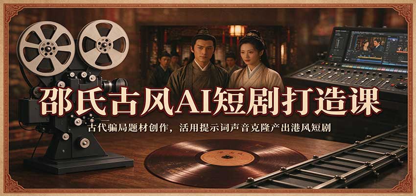 邵氏古风AI短剧打造课:古代骗局题材创作,活用提示词声音克隆产出港风短剧