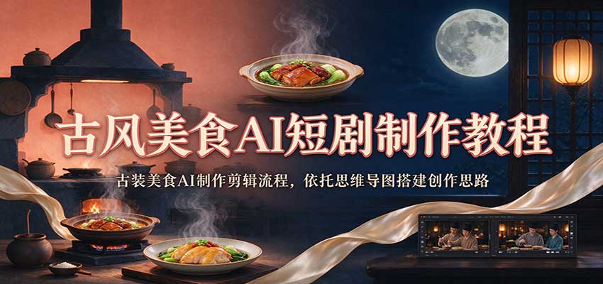 古风美食AI短剧制作教程:古装美食AI制作剪辑流程,依托思维导图搭建创作思路