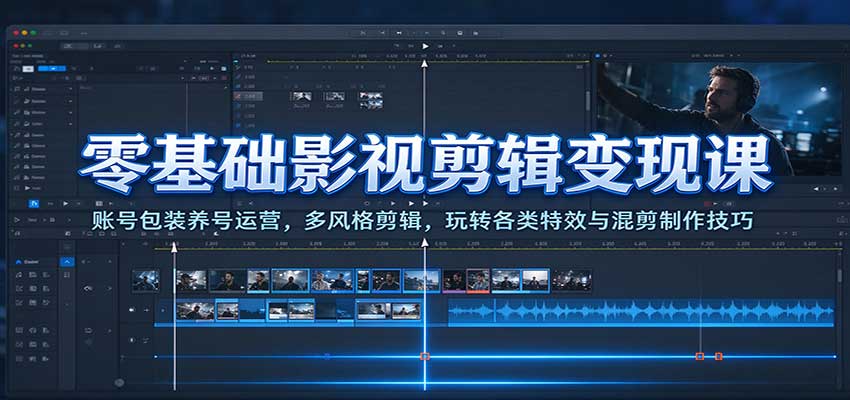 零基础影视剪辑变现课：账号包装养号运营，多风格剪辑，玩转各类特效与混剪制作技巧