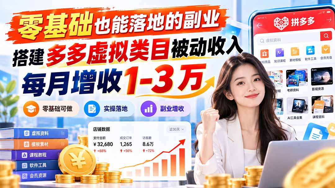 (20870期)零基础也能落地的副业,搭建多多虚拟类目被动收入,每月增收 1-3 万