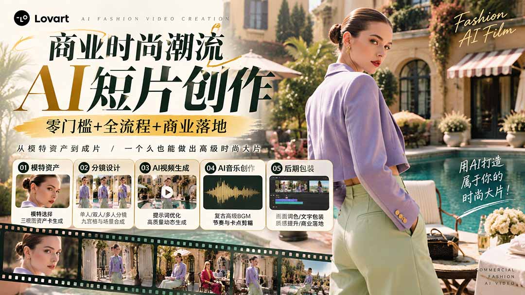(21000期)从一张模特图到高级时尚广告大片:AI三视图资产、场景合成、电影分镜、动态生成与复古音乐剪辑实战课