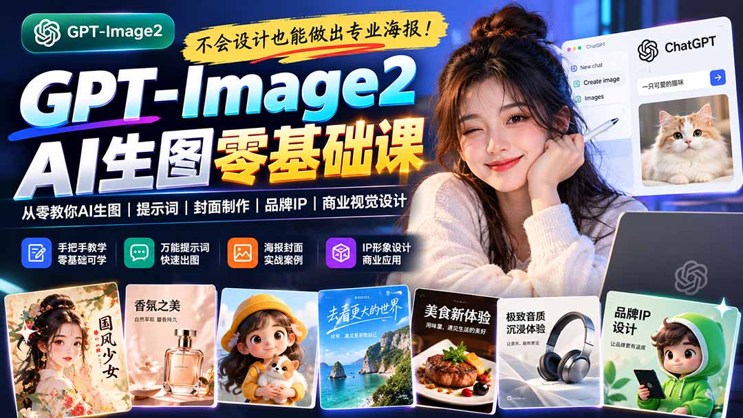 (20944期)不会设计也能做出专业海报!GPT-Image2从零教你AI生图、提示词、封面制作、品牌IP与商业视觉设计