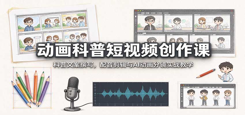 动画科普短视频创作课：科普文案撰写，配音剪辑与AI动画分镜实战教学